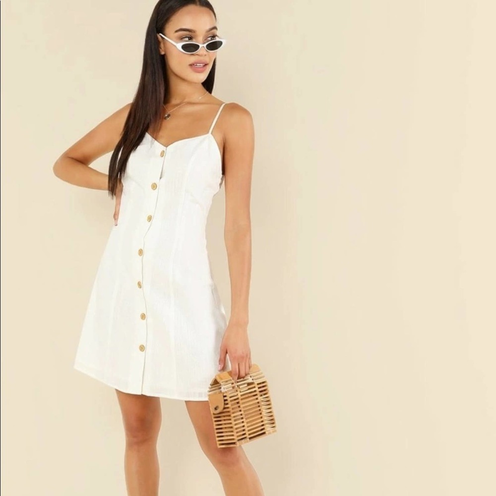 SHEIN Crisscross Back Button-Up White Cami Dress Size Small